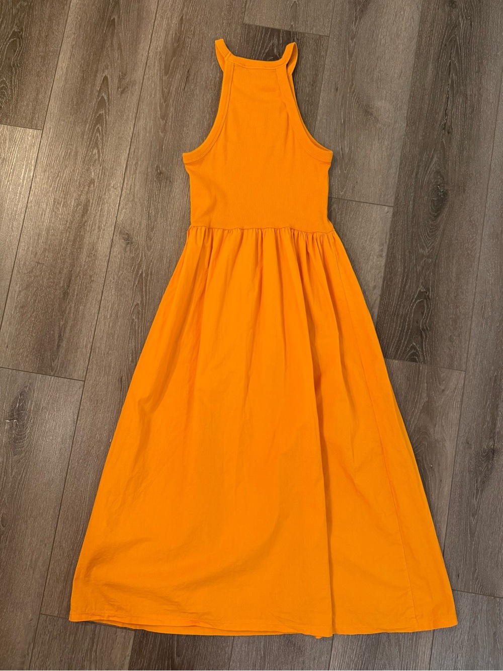Zara Halter Orange Fit & Flare Peplum Midi Tank Dress Size Small - Picture 3 of 4